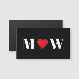 Cute black red heart custom couple monogram magnet