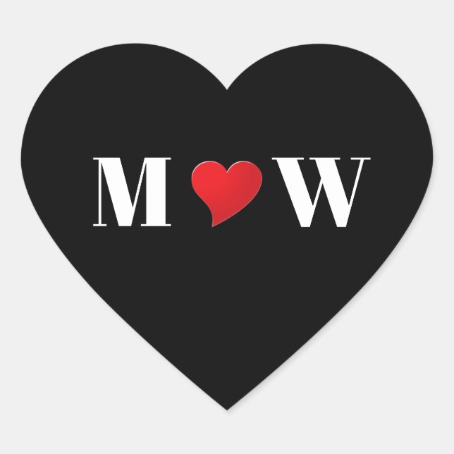 Cute black red heart custom couple monogram modern sticker (Front)