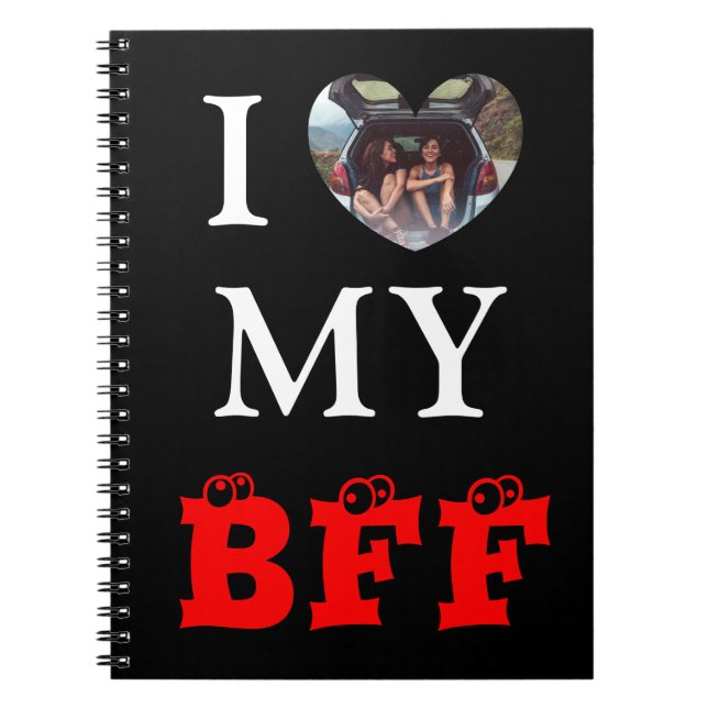 Cute Black Red Heart Photo BFF Notebook (Front)