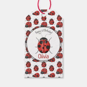Cute Black Red Ladybug Pattern Thank You Gift Tags