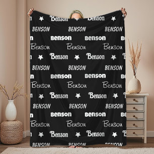 Cute black repeating name personalized fleece blanket