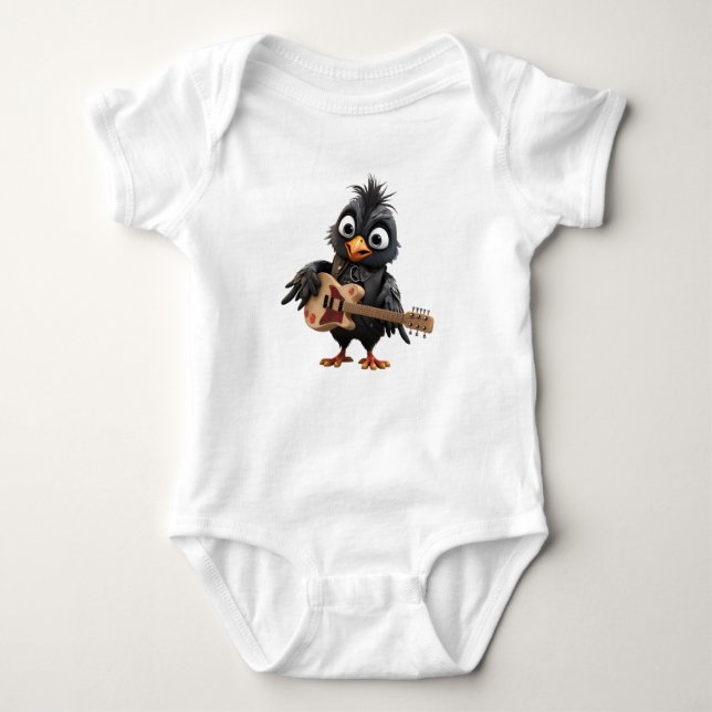 Cute Black Rocker Bird Baby Bodysuit (Front)
