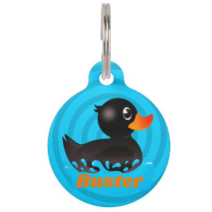 Cute Black Rubber Duck Splashing About Pet Tag