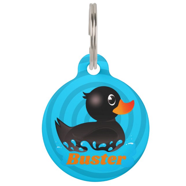 Cute Black Rubber Duck Splashing About Pet Tag (Front)