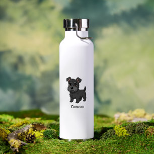 Cute Black Scottish Terrier Dog Custom Name Water Bottle