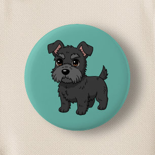 Cute Black Scottish Terrier Dog Green 6 Cm Round Badge