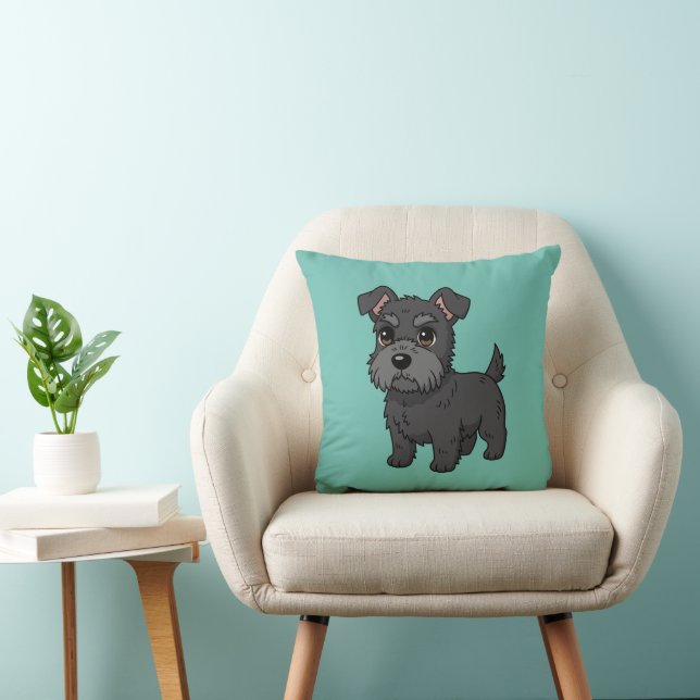 Cute Black Scottish Terrier Dog Green Cushion (Chair)