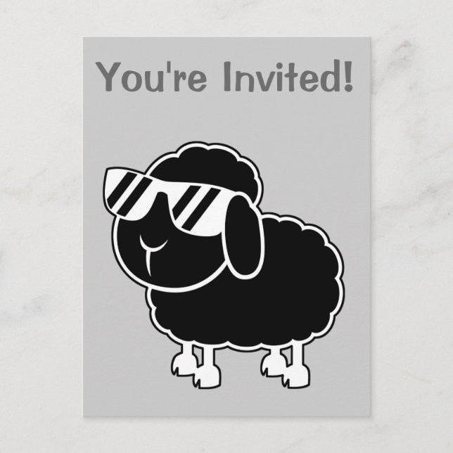 Cute Black Sheep Cartoon Invitation Postcard (Front)