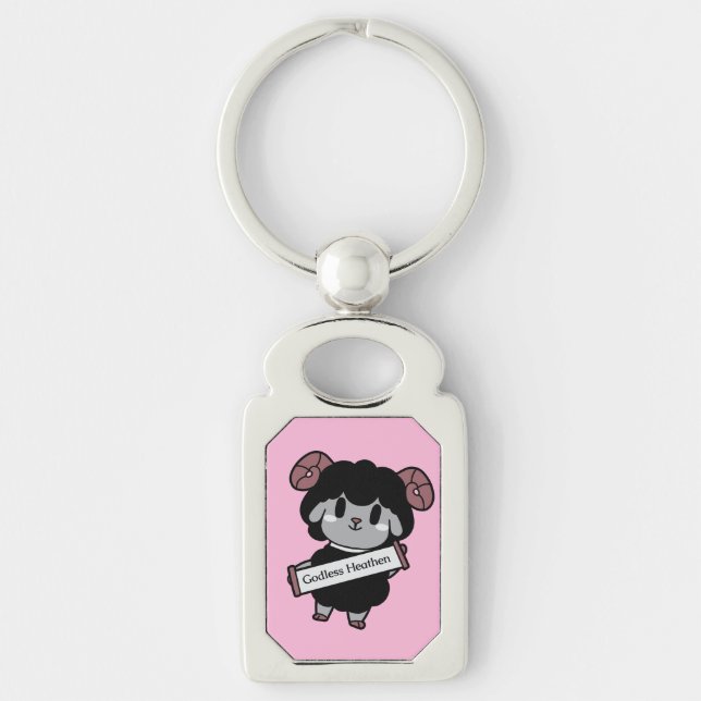 Cute Black Sheep Godless Heathen Key Ring (Front)