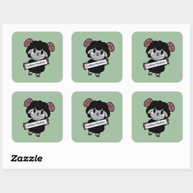 Cute Black Sheep Godless Heathen Square Sticker (Sheet)