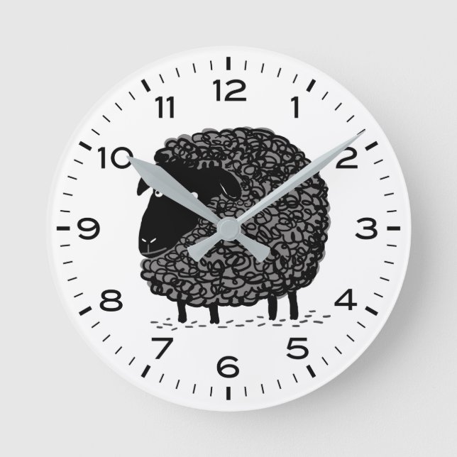 Cute Black Sheep with Hours and Minutes Round Clock (Front)