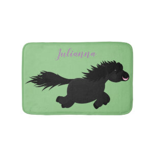 Cute black shetland pony cartoon illustration bath mat