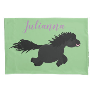 Cute black shetland pony cartoon illustration pillowcase
