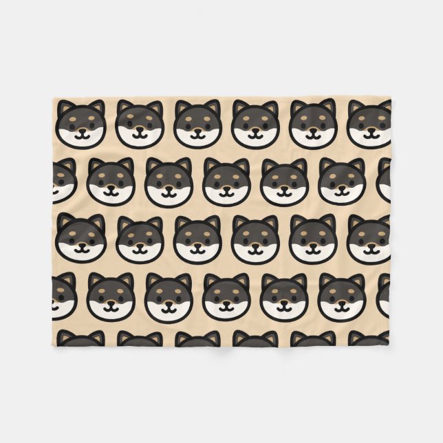 Cute black Shiba Inu Dog Face Fleece Blanket (Front (Horizontal))