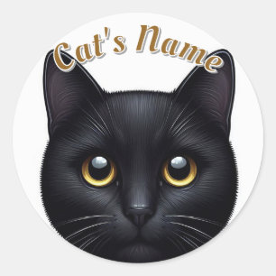 Cute Black Shorthaired Cat • Personalised Classic Round Sticker