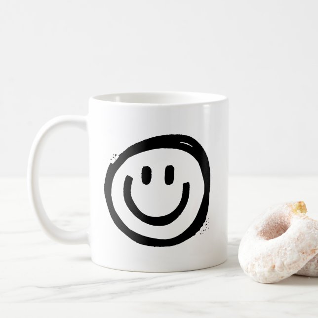 Cute Black Smile Face Coffee Mug (With Donut)