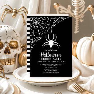 Cute Black Spider Halloween Dinner Party Invitation