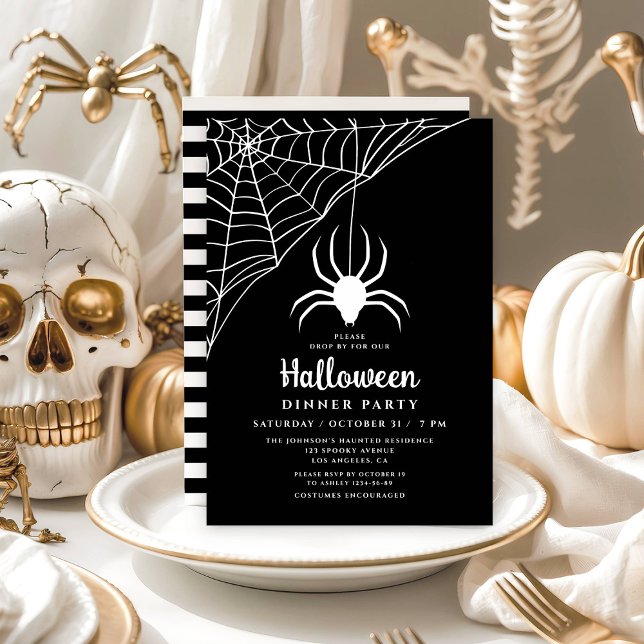 Cute Black Spider Halloween Dinner Party Invitation (Creator Uploaded)