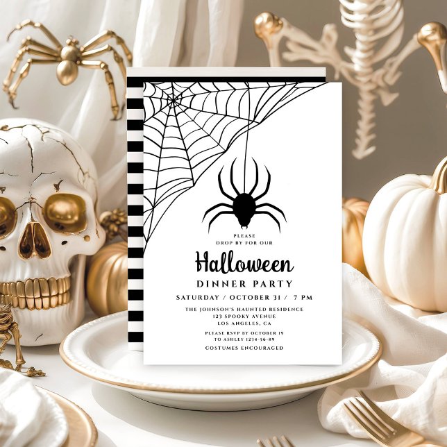 Cute Black Spider Halloween Dinner Party Invitation (Cute Black Spider Halloween Dinner Party Invitation)
