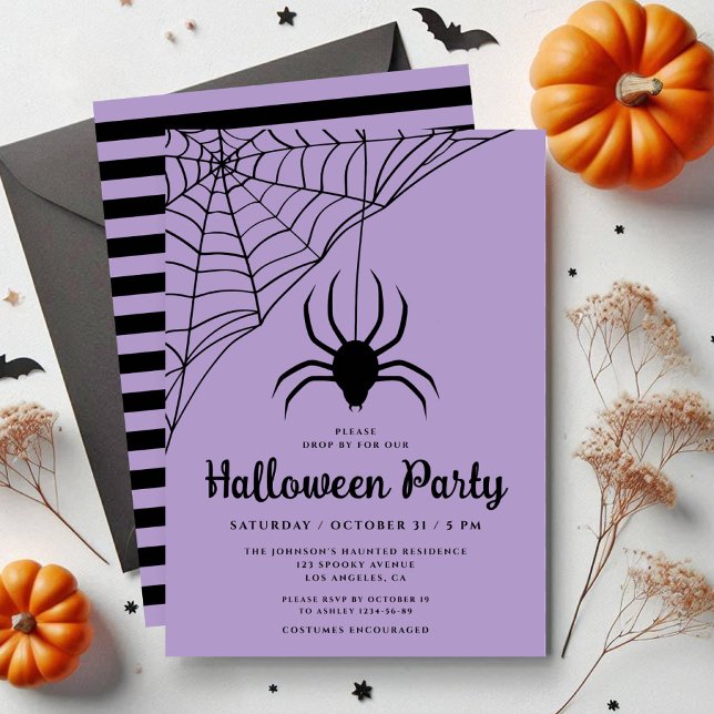 Cute Black Spider Halloween Party Invitation (Cute Black Spider Halloween Party Invitation)