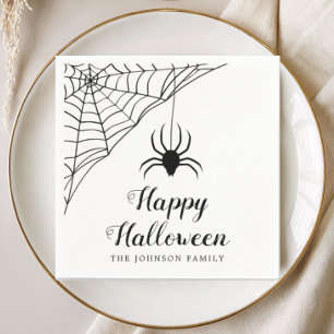 Cute Black Spider Happy Halloween Napkins
