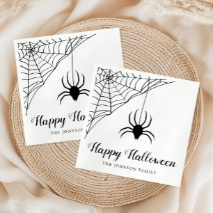 Cute Black Spider Happy Halloween Napkins