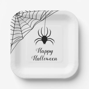 Cute Black Spider Happy Halloween Paper Plate