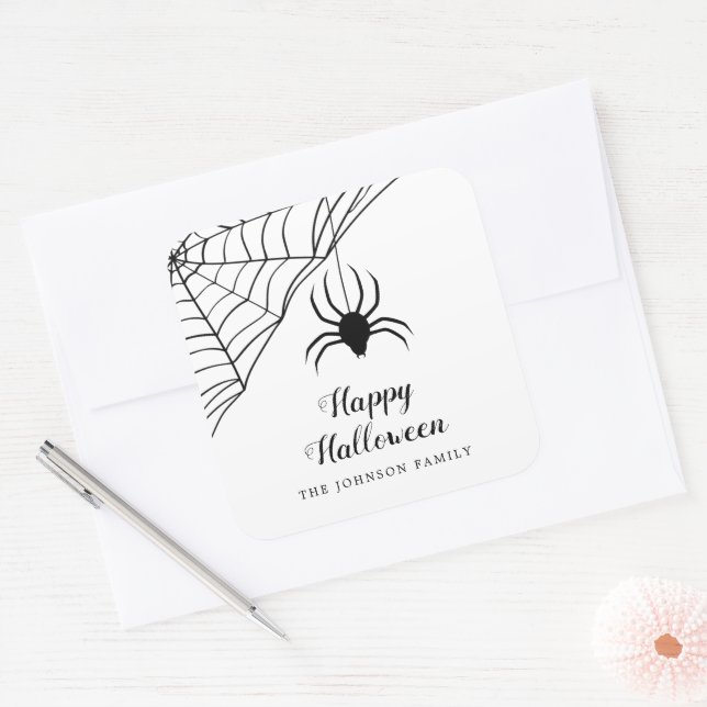 Cute Black Spider Happy Halloween  Square Sticker (Envelope)