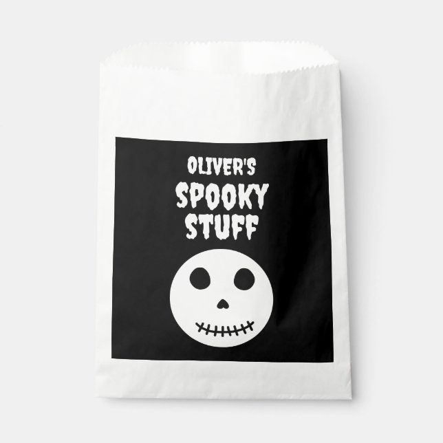 Cute Black Spooky Stuff Kids Halloween Skull Favour Bag (Front)