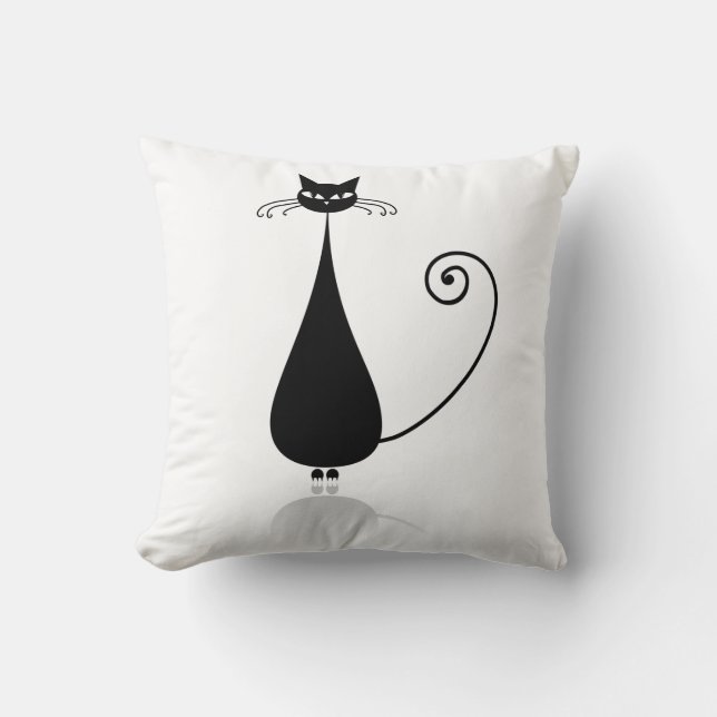 Cute Black Stylised Cats Cushion (Front)