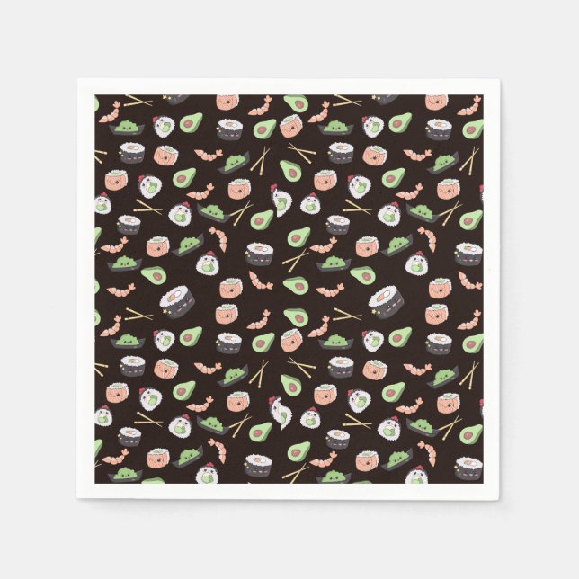 Cute black Sushi pattern   Napkin (Front)