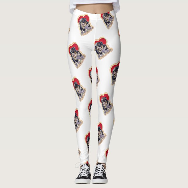 Cute Black Tan Bernedoodle  Leggings (Front)