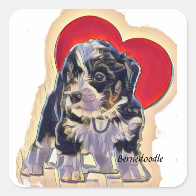 Cute Black Tan Bernedoodle  Square Sticker (Front)