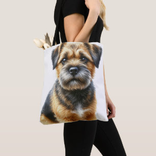 CUTE BLACK & TAN BORDER TERRIER DOG TOTE BAG
