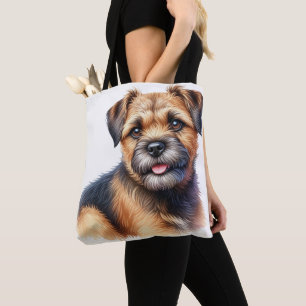 CUTE BLACK & TAN BORDER TERRIER DOG TOTE BAG