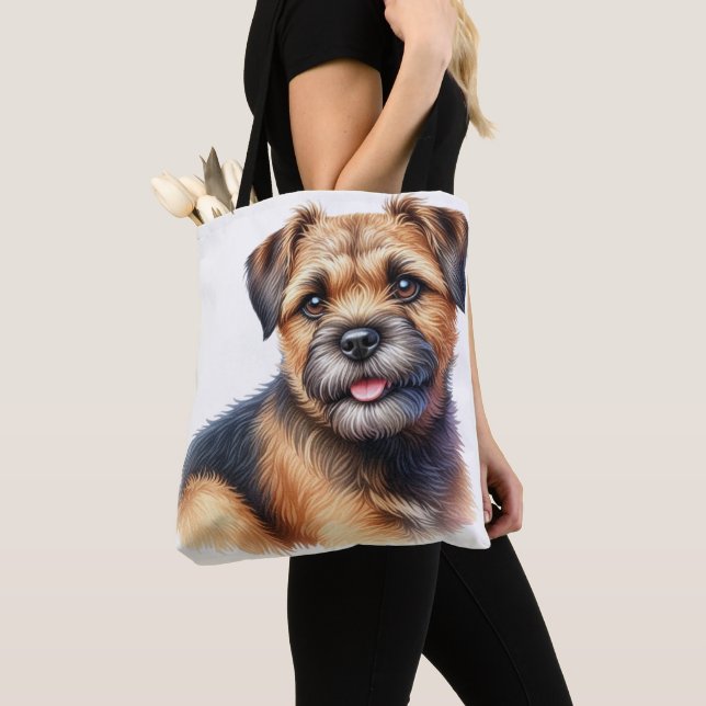 CUTE BLACK & TAN BORDER TERRIER DOG TOTE BAG (Close Up)