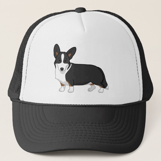 Cute Black Tan Cardigan Welsh Corgi Dog Lovers Trucker Hat (Front)