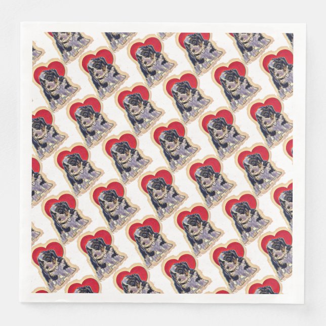 Cute Black Tan PopArt Bernedoodle  Heart Pattern Napkin (Front)