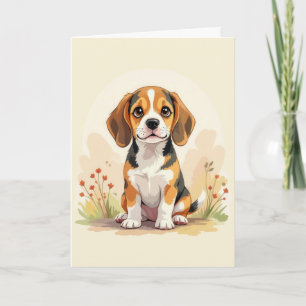 Cute Black Tan & White Tricolor Beagle Puppy Card