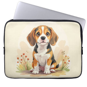 Cute Black Tan & White Tricolor Beagle Puppy Laptop Sleeve