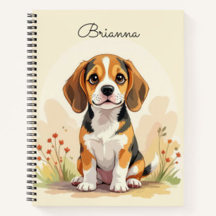 Cute Black Tan & White Tricolor Beagle Puppy Notebook