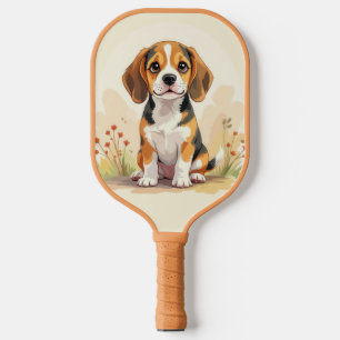 Cute Black Tan & White Tricolor Beagle Puppy Pickleball Paddle