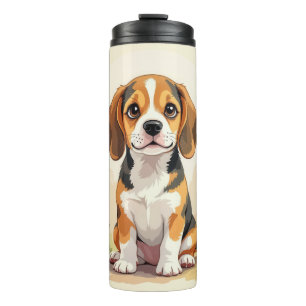 Cute Black Tan & White Tricolor Beagle Puppy Thermal Tumbler