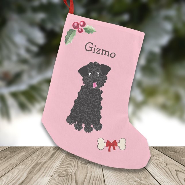 Cute Black Teacup Poodle Monogram Pink Small Christmas Stocking (Creator Uploaded)