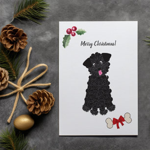 Cute Black Toy Poodle Dog Customizable Holiday Card