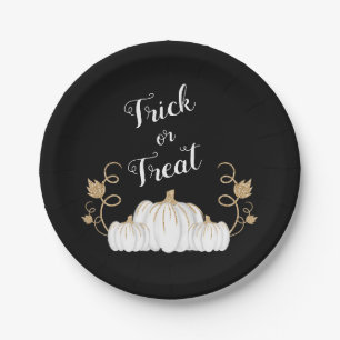 Cute Black Trick Or Treat Pumpkin Halloween Paper Plate
