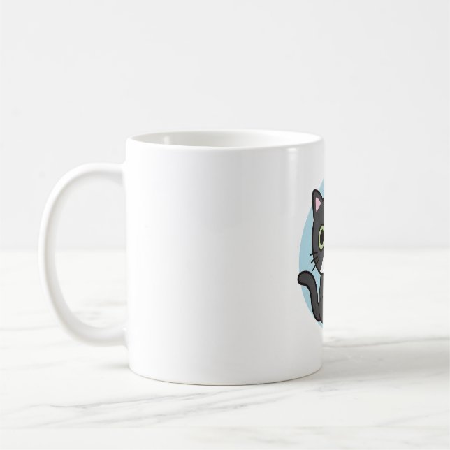 Cute Black Tuxedo Cat Loves Drinking Bubble Tea Coffee Mug (Left)