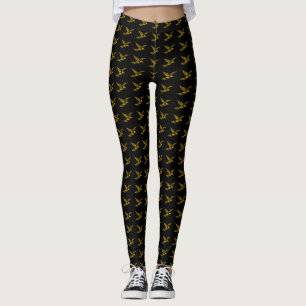 Cute black vintage gold eagle patterns leggings