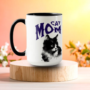Cute Black Watercolor CAT MOM Personalise Mug