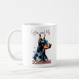 Cute Black Watercolor Doberman /Personalise Mug